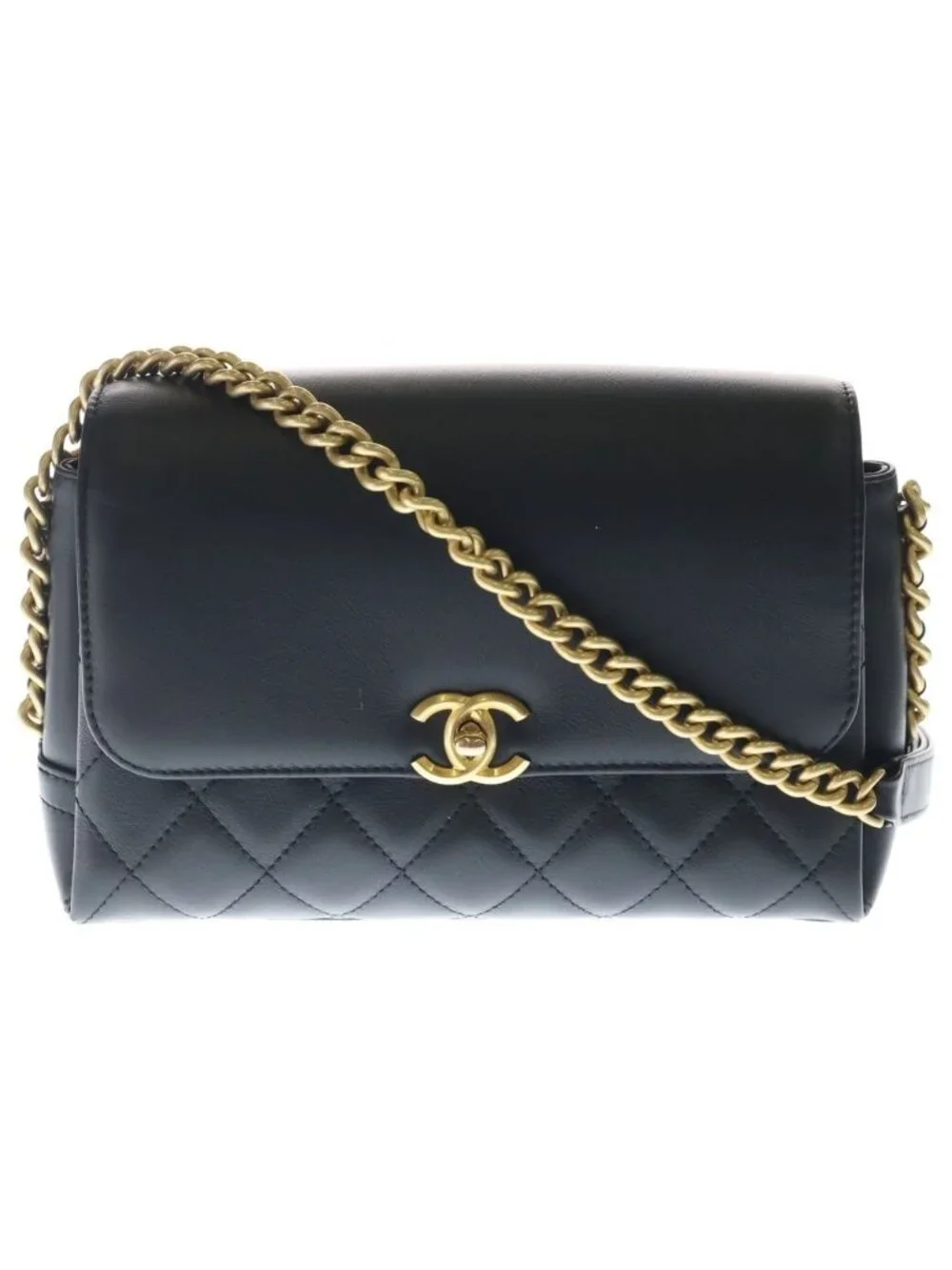 Chanel Quilted 25 S Flap S Chain Shoulder Bag Handbag Black Lambskin Gold